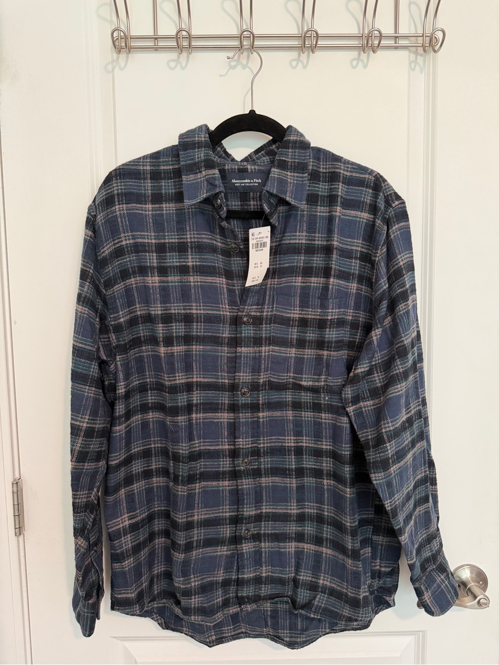 Abercrombie & Fitch Soft A&F Plaid Flannel Button-Front Shirt Blue/Green Men’s M